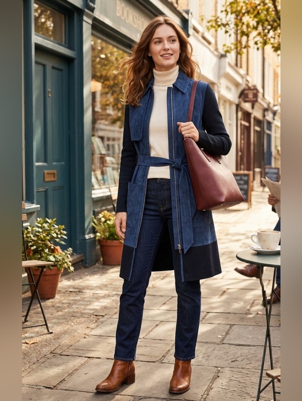 ZAC Zac Posen | Suede Mixed Fabric Belted Coat